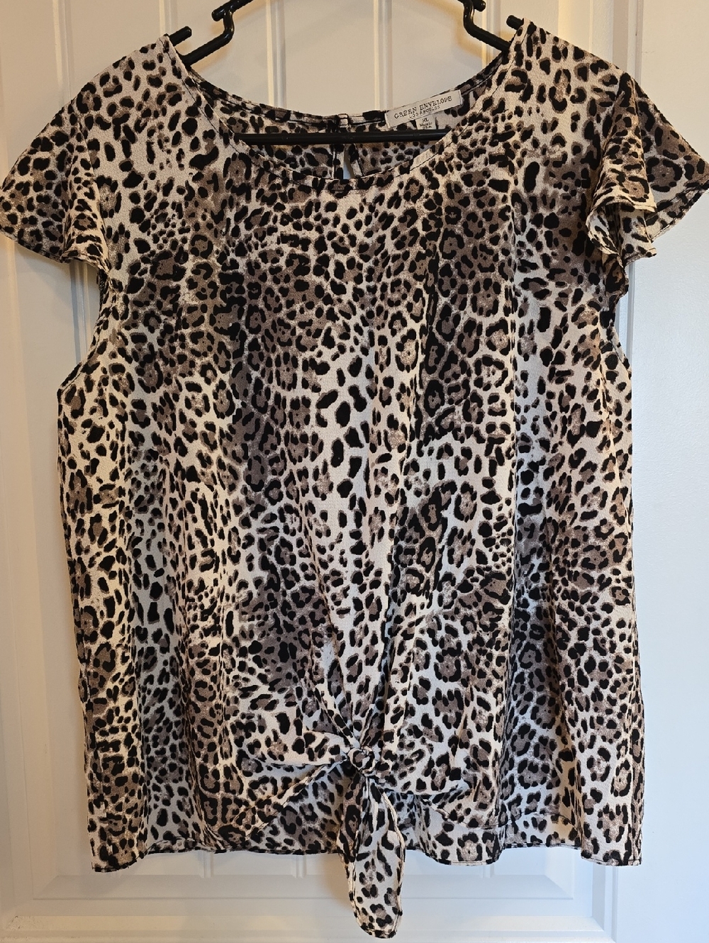 Green Envelope Leopard Print Tie-Front Blouse in Brown and Cream